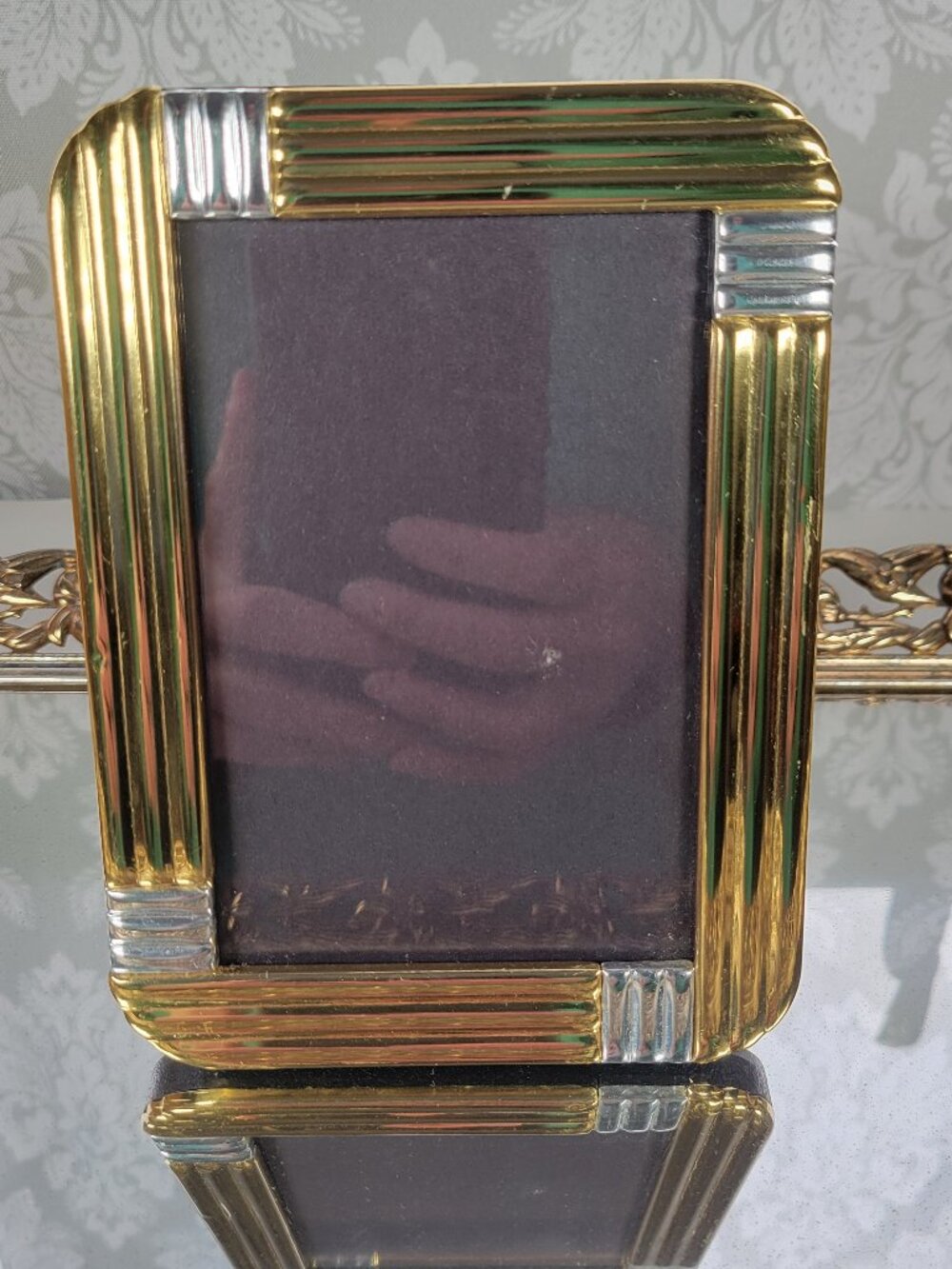Vintage Picture Frame - Gold and Silver Color Art Deco Revival Ribbed Design